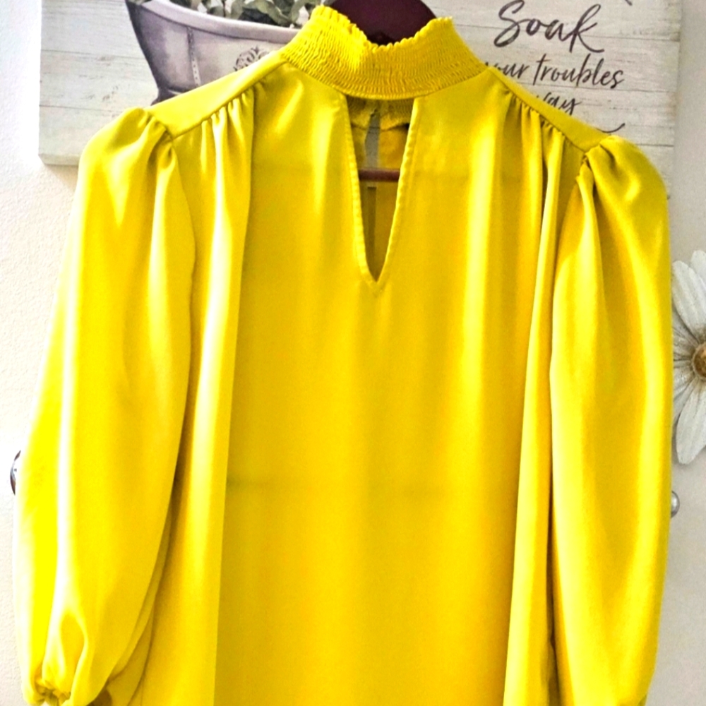Chic Yellow- Neon Electric Blouse with V-Neck 7th Avenue Design